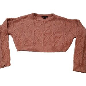 Women's Forever 21 Y2K Pink Crop Knot Long Sleeve Sweater Soft‎ Small